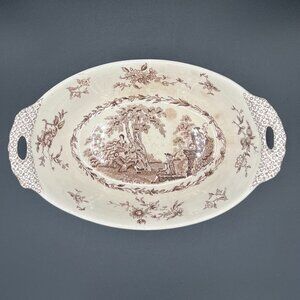 Antique 1920s Mason's Ironstone Watteau Brown Serving Bowl